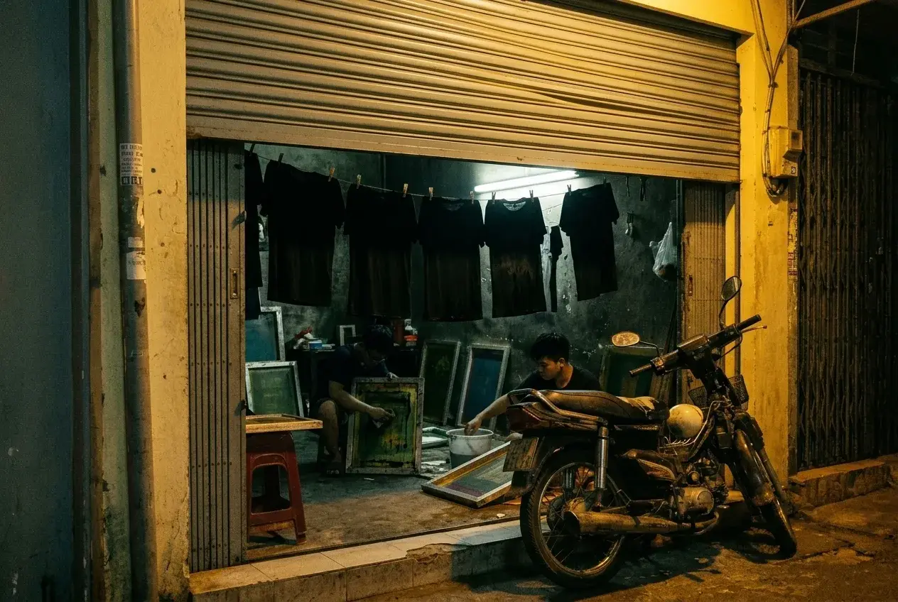 Bàn in, khung lụa, áo phơi 2