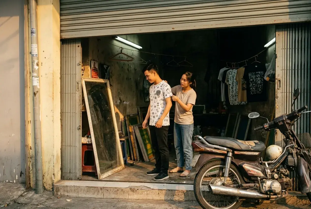 Bàn in, khung lụa, áo phơi 6